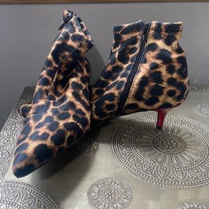 Betsy Johnson leopard print booties with red kitten heel